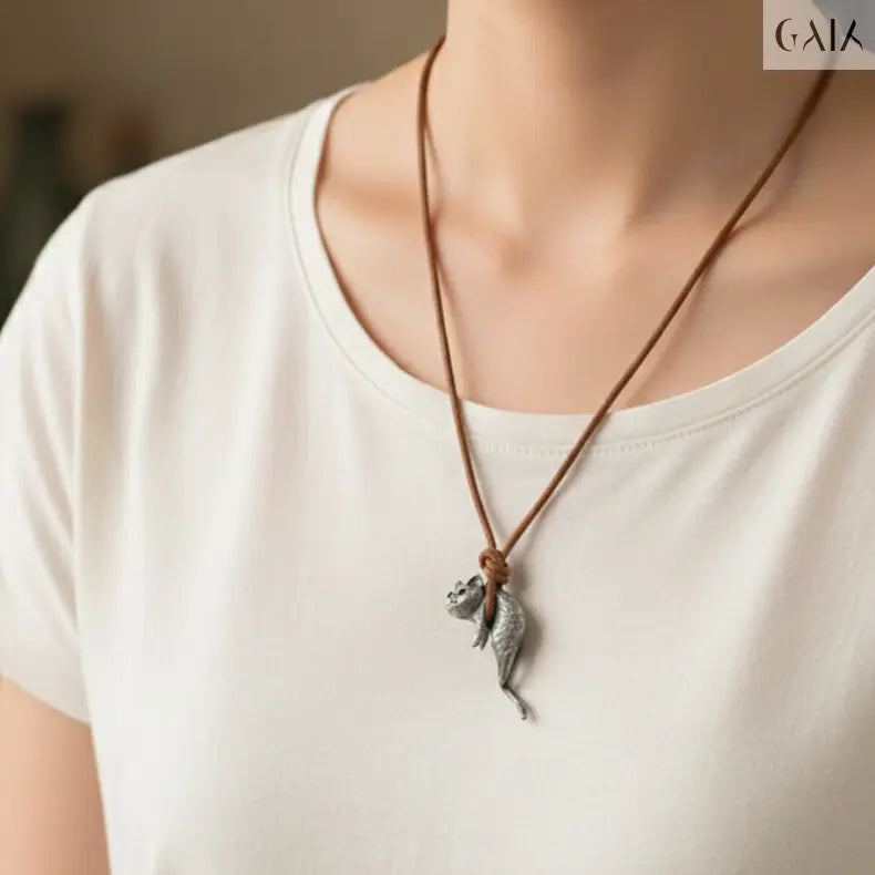 Curious Cat Pendant Jewelry Designers Necklace GAIA