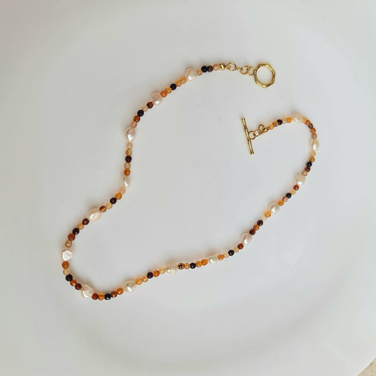 Hessonite Garnet & Pearl Necklace
