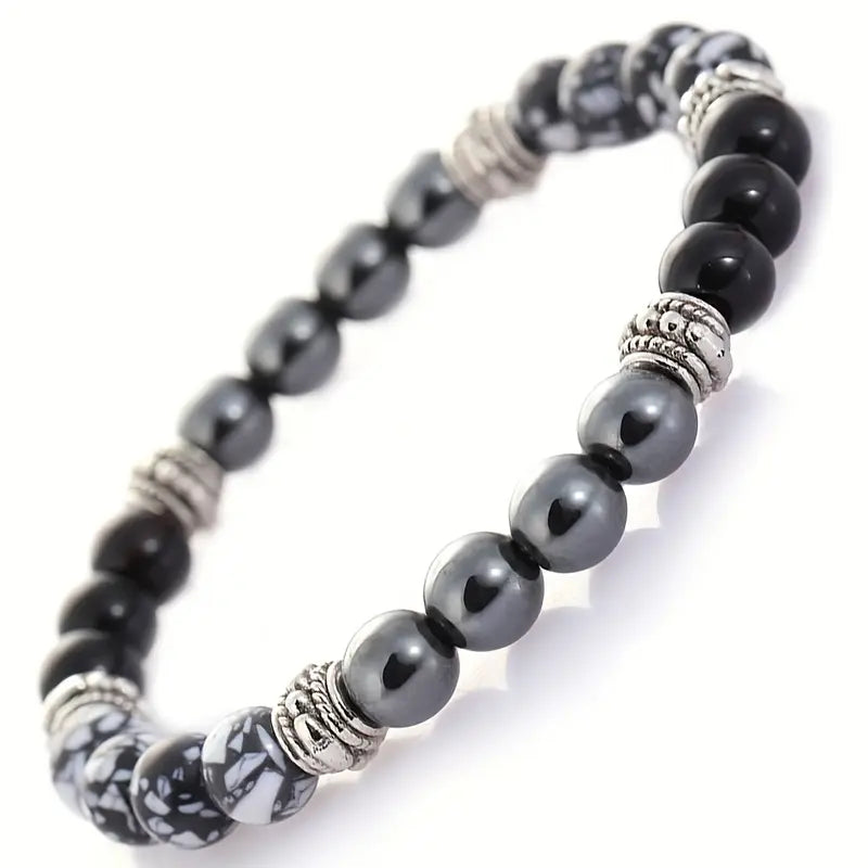 Obsidian, Hematite & Snoflake Bracelet