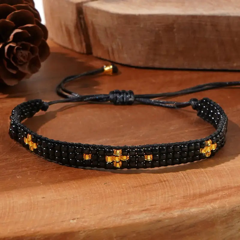 Black Three Crosses Rice Bead Bracelet