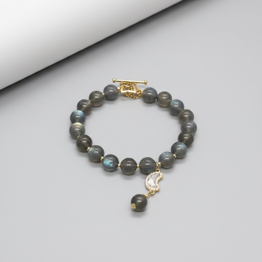 Moon Bracelets with 18K Gold and Labradorite - GAIA - Jewellery Store