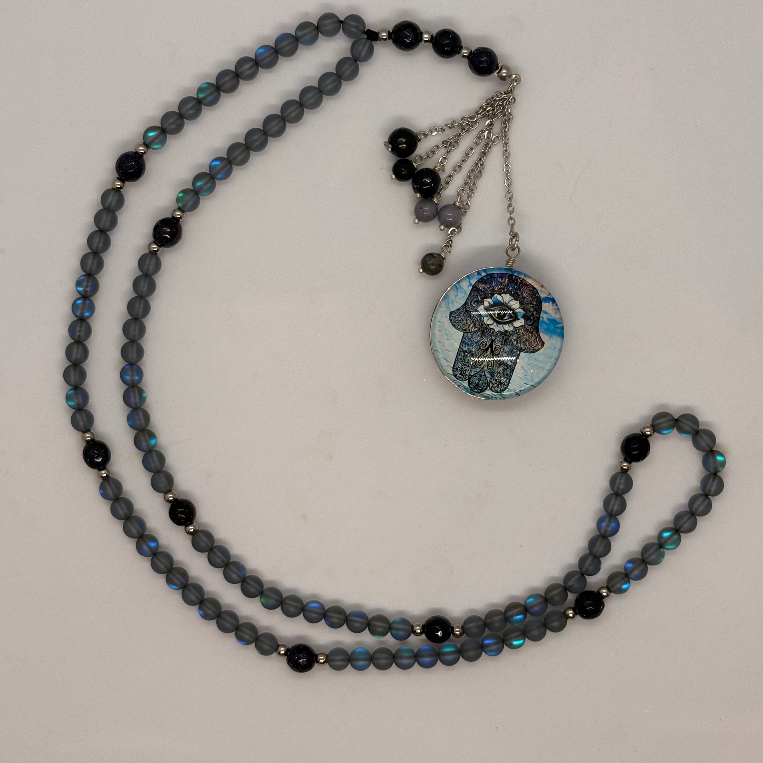 Grey Synthetic Moonstone Sabha Necklace - GAIA Global