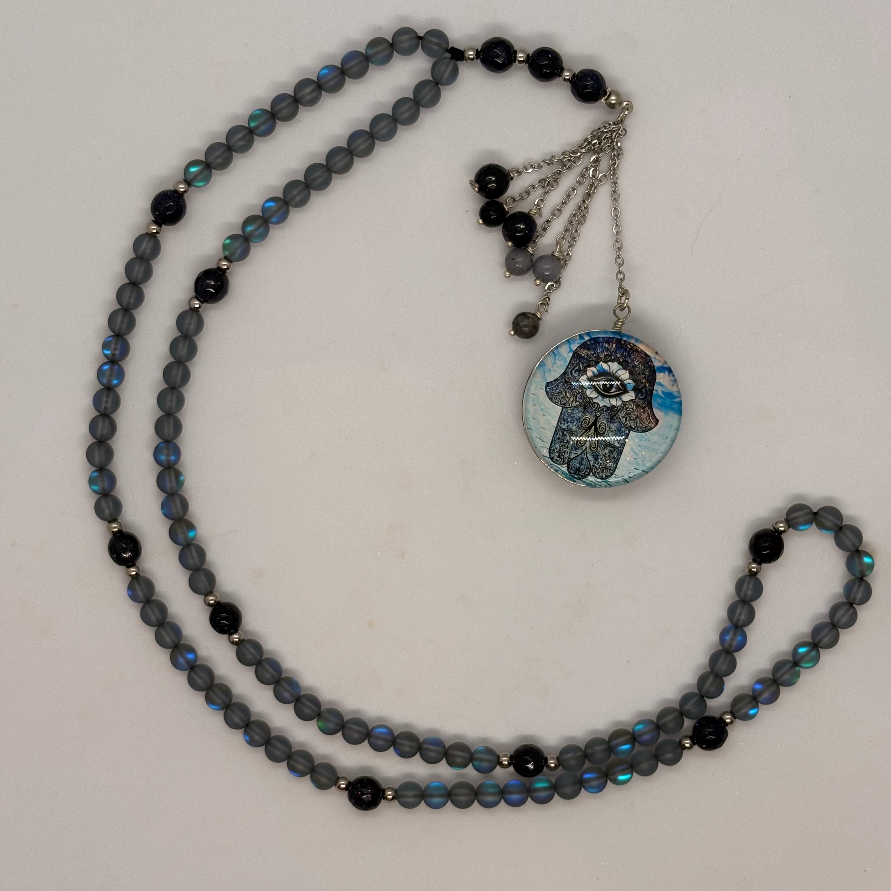 Grey Synthetic Moonstone Sabha Necklace - GAIA Global