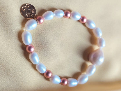 Rose Hematite & White Pearl Bracelet