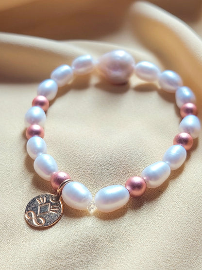 Rose Hematite & White Pearl Bracelet