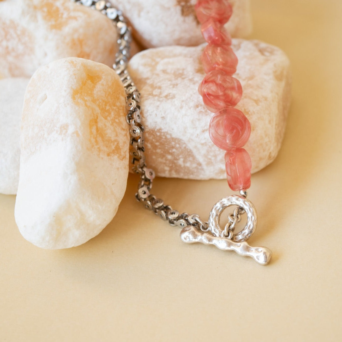 Raw rose quartz necklace