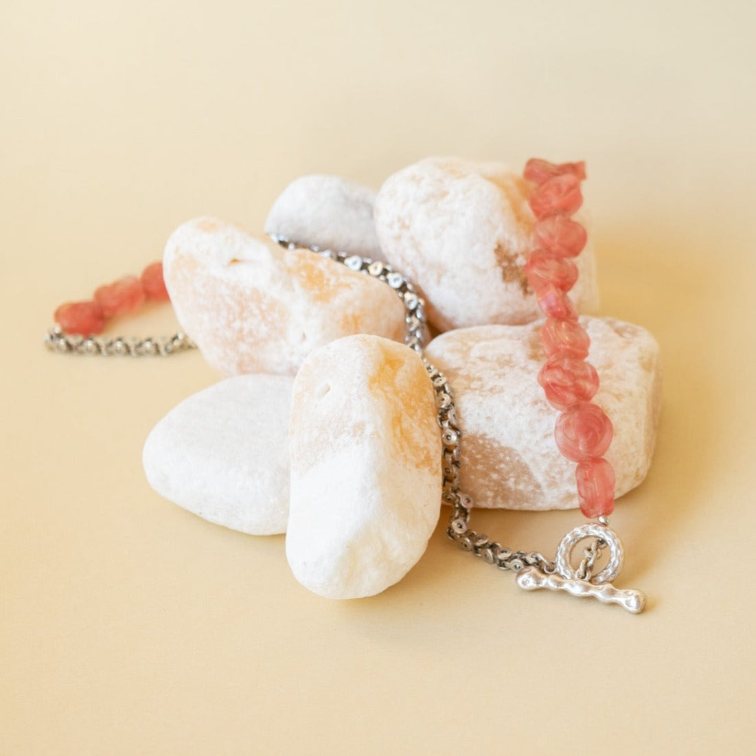 Raw rose quartz necklace