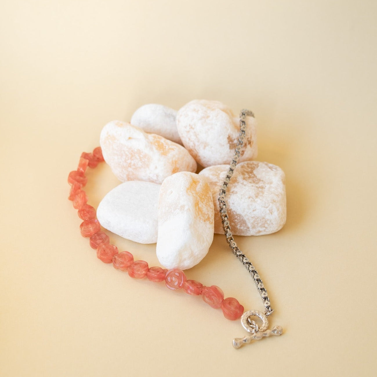 Raw rose quartz necklace