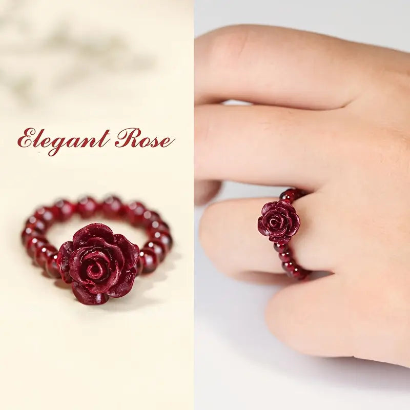 Natural Garnet Bead Ring