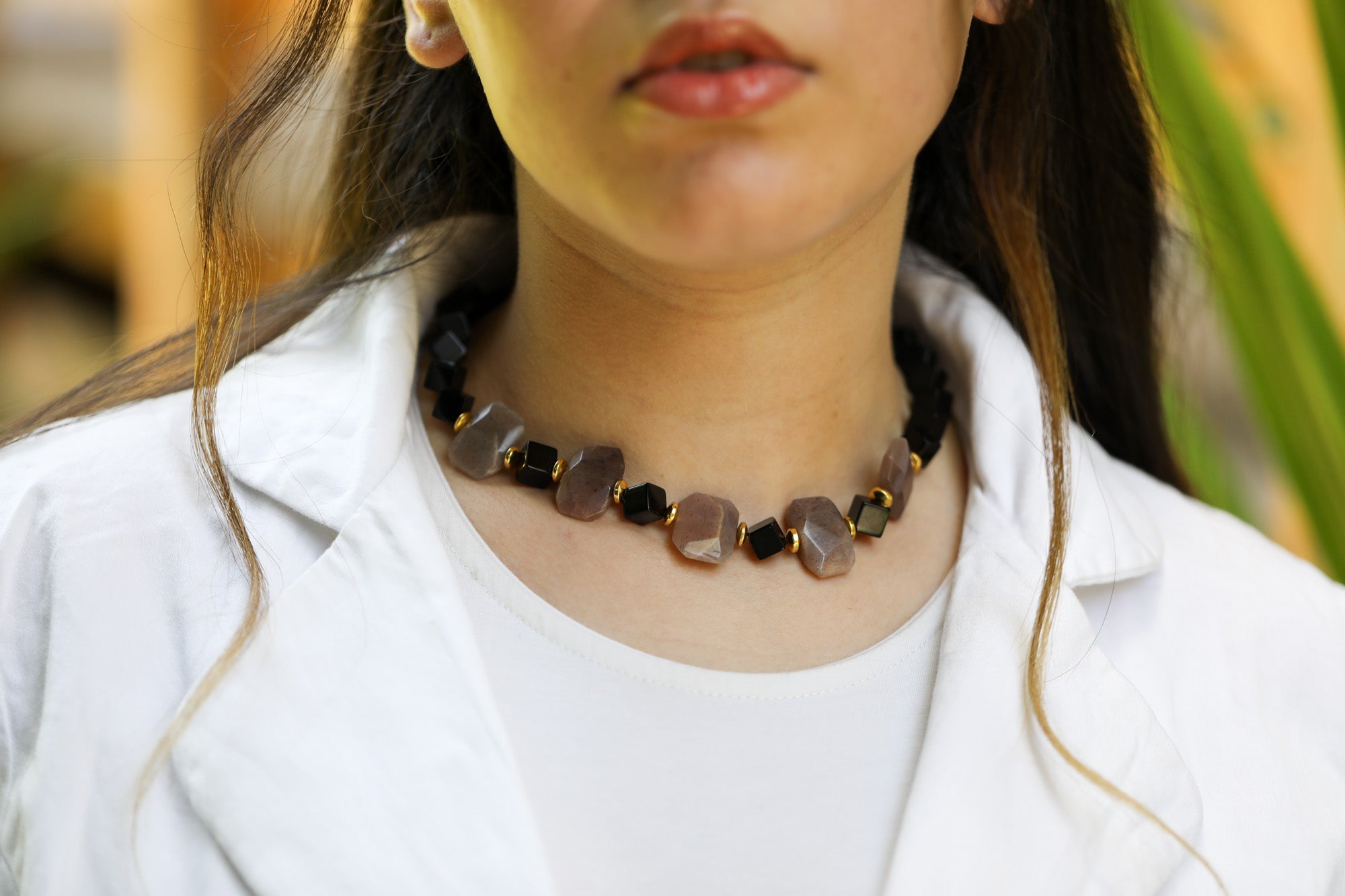 Squared Black Agate Necklace - Gaia Global