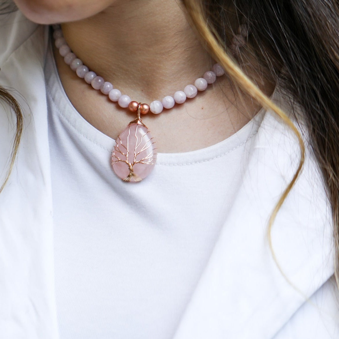 Kunzite Rose Necklace - Necklaces - GAIA