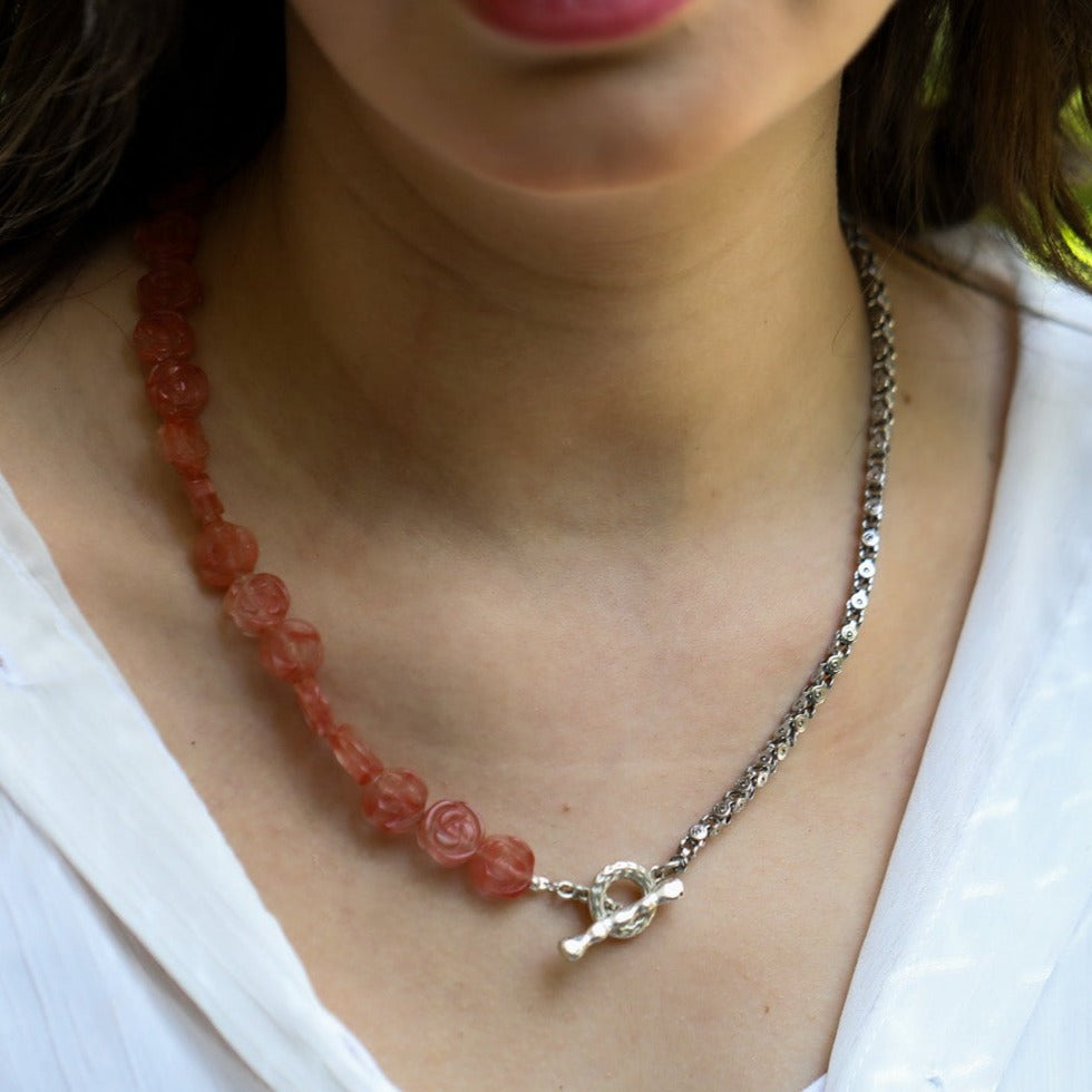 Raw rose quartz necklace