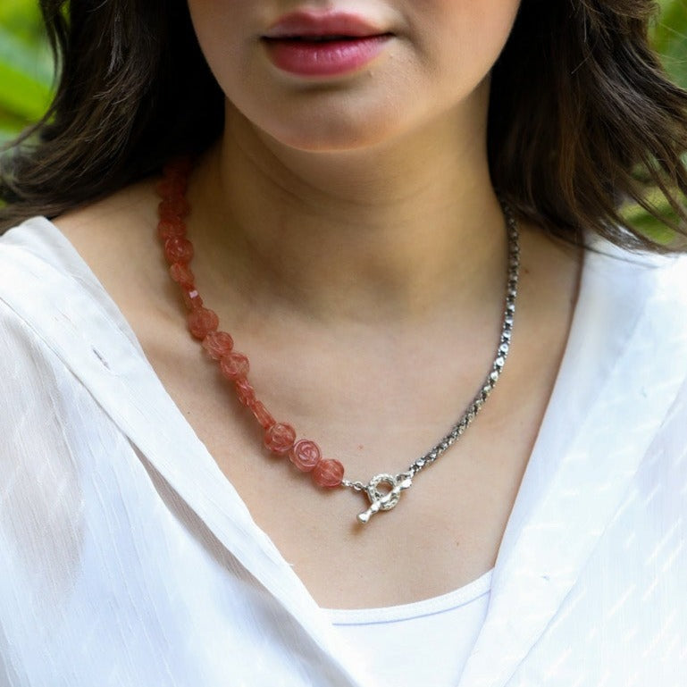 Raw rose quartz necklace