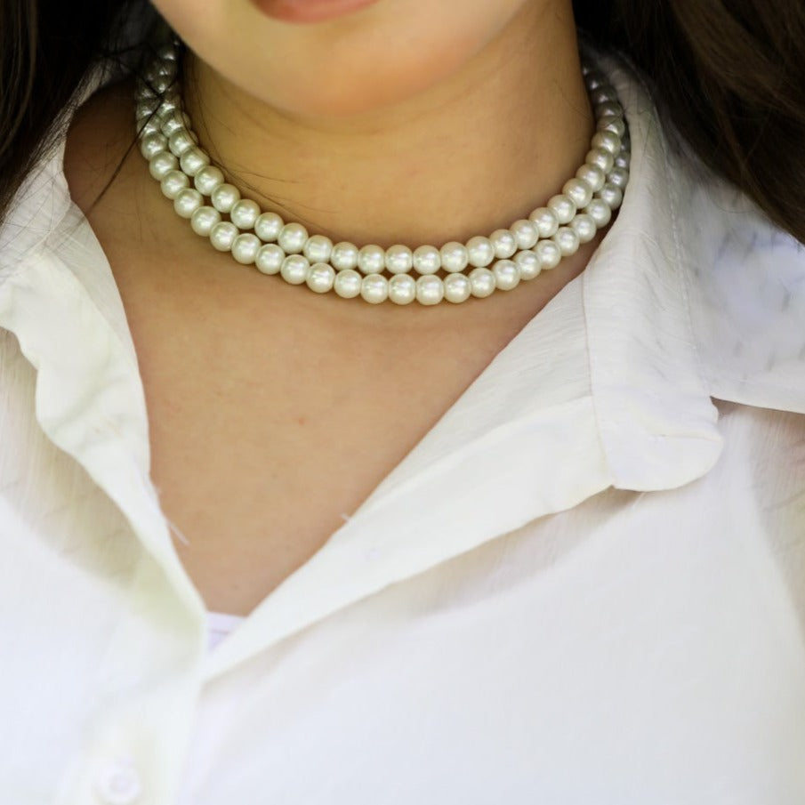 White Glass Shape big pearl necklace