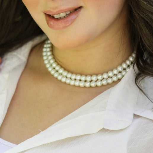 White Glass Shape big pearl necklace