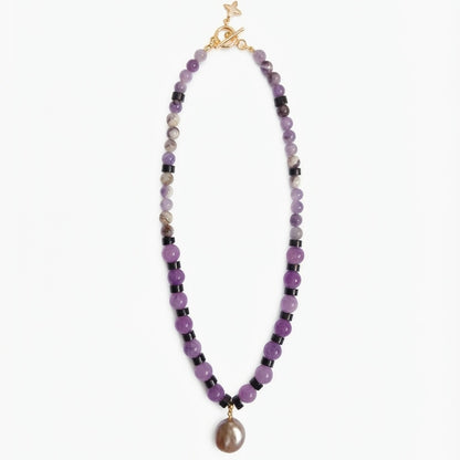 Amethyst & Baroque Pearl Sovereign Necklace