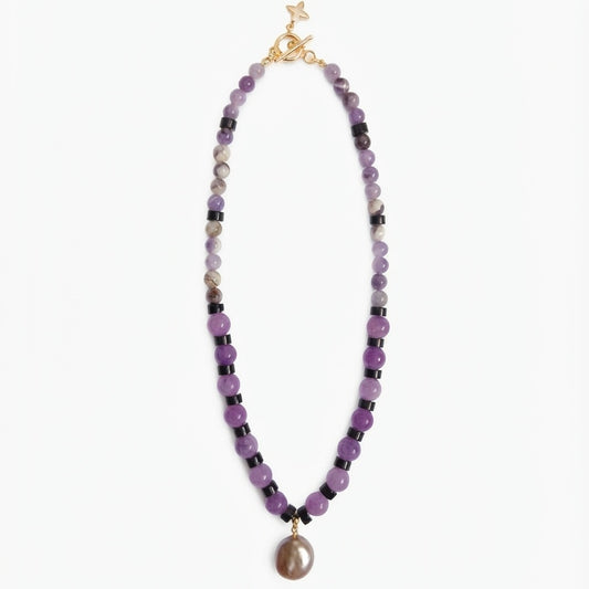 Amethyst & Baroque Pearl Sovereign Necklace