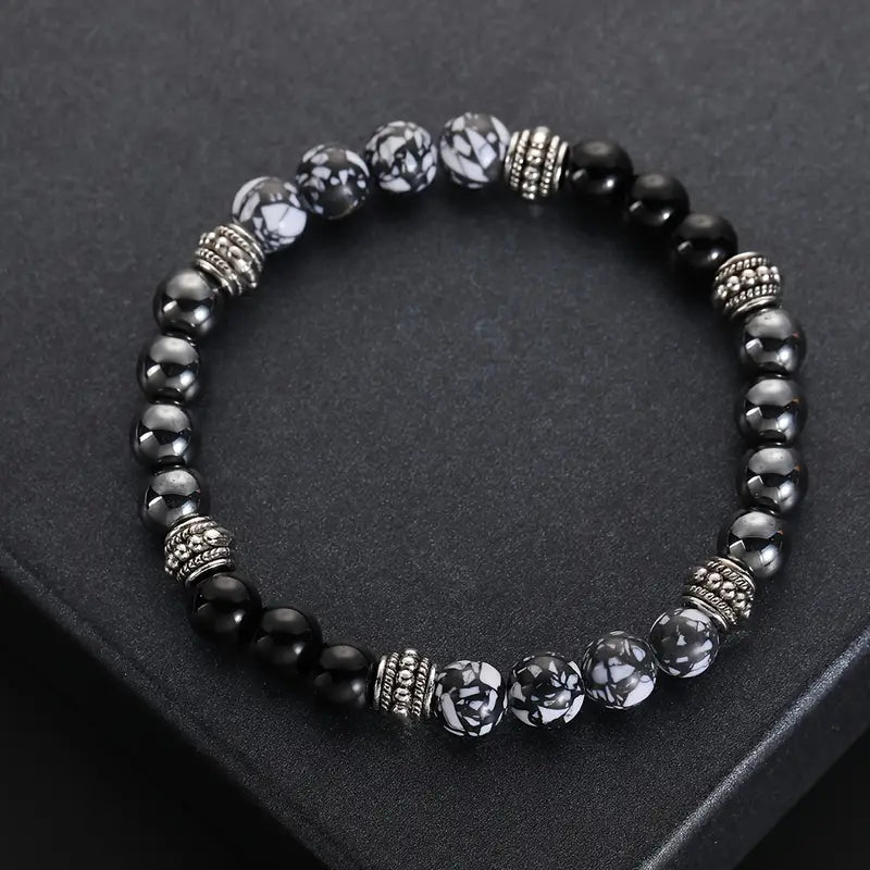 Obsidian, Hematite & Snoflake Bracelet