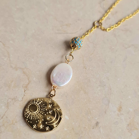 Pearl & Celestial Coin Necklace