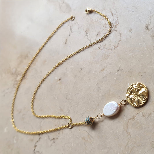 Pearl & Celestial Coin Necklace