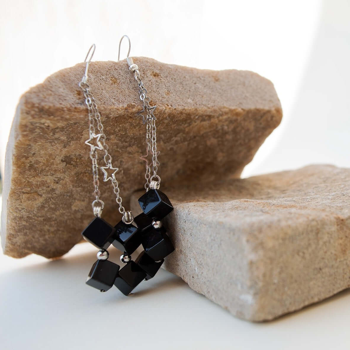 Elevate Your Elegance with Squared Black Agate earrings