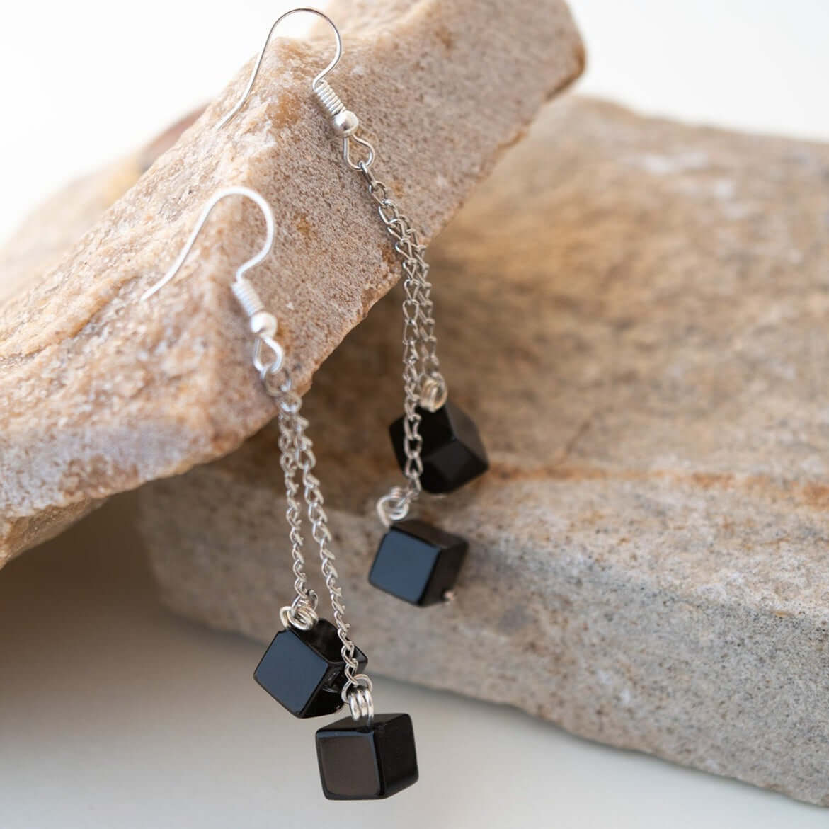 Elevate Your Elegance with Squared Black Agate earrings