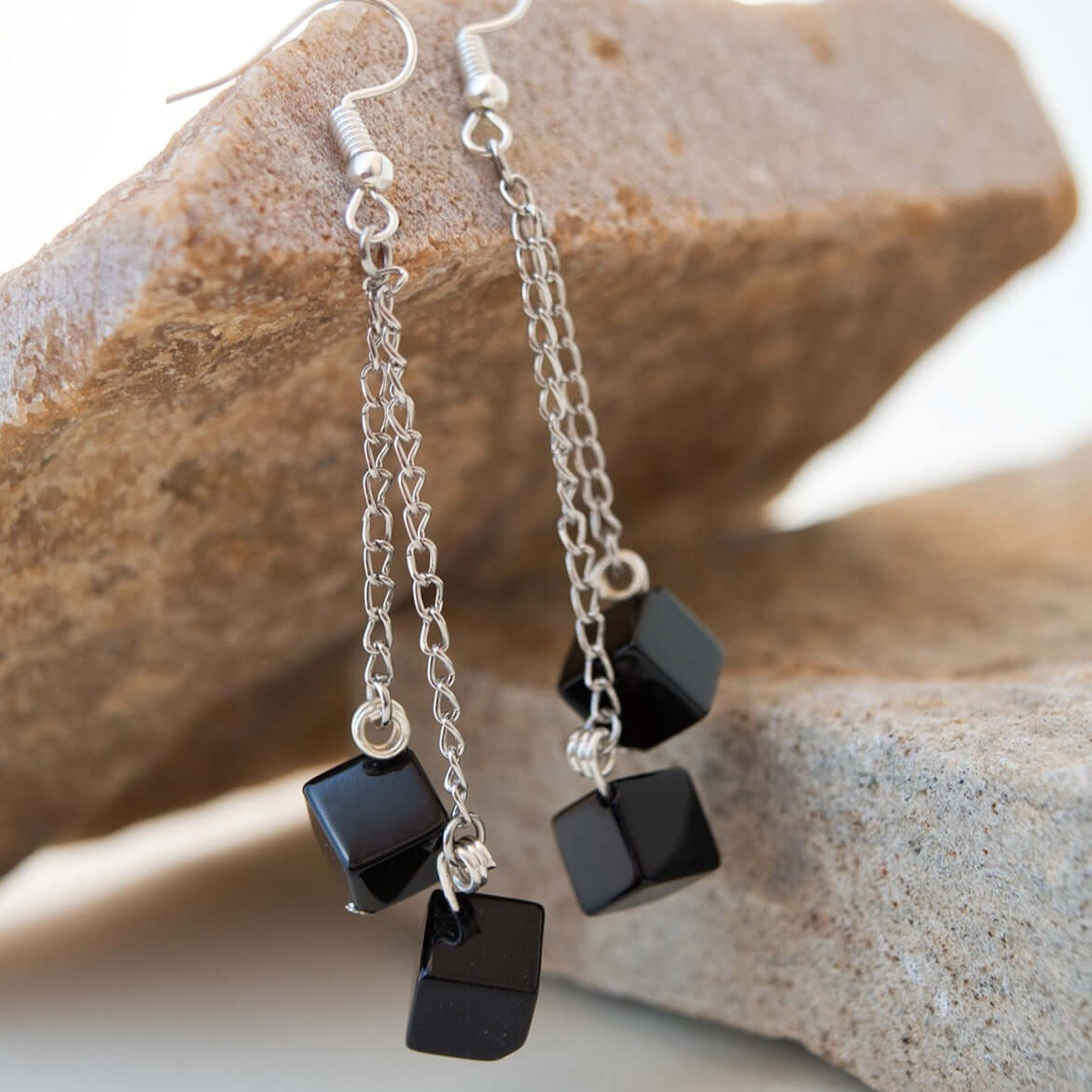 Elevate Your Elegance with Squared Black Agate earrings