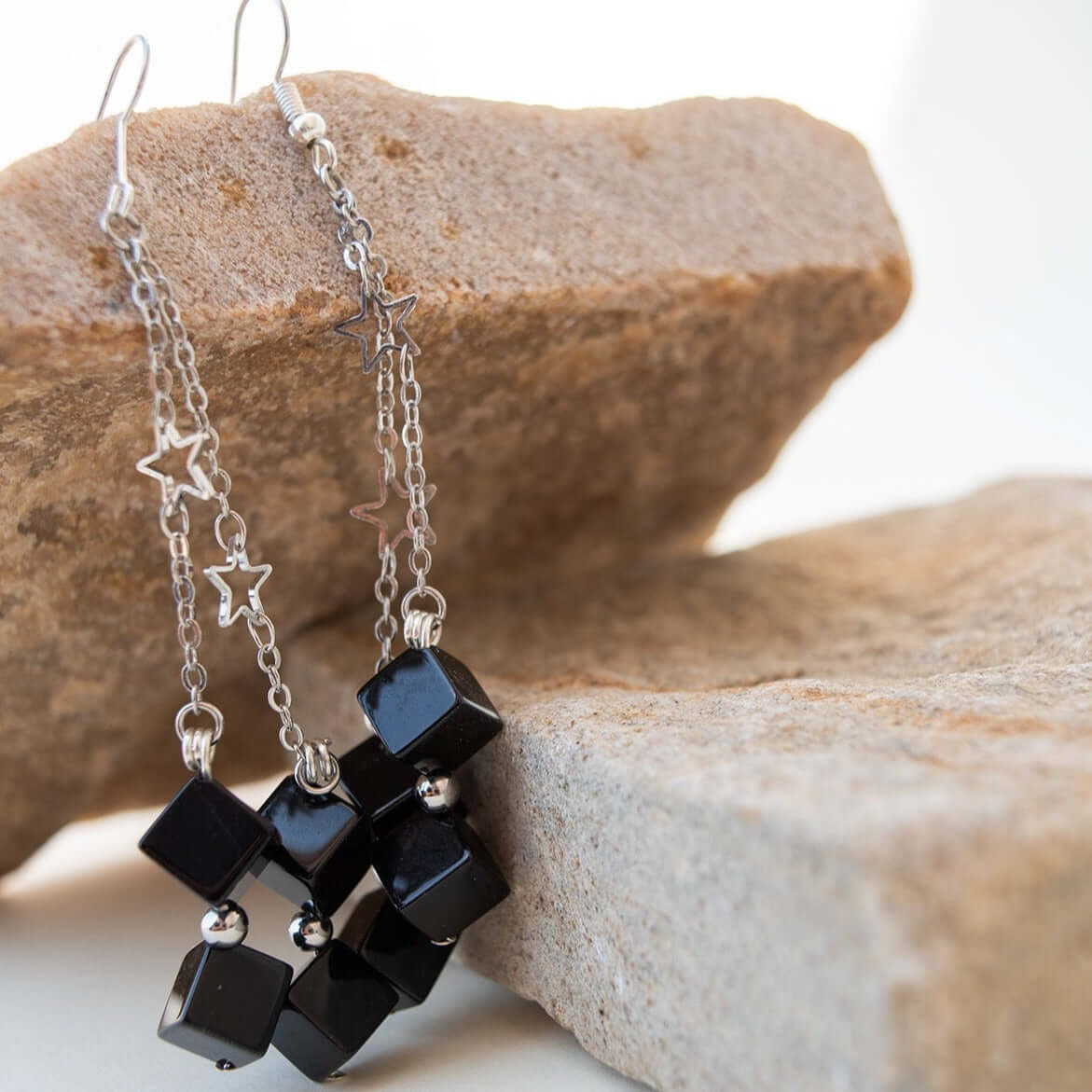 Elevate Your Elegance with Squared Black Agate earrings