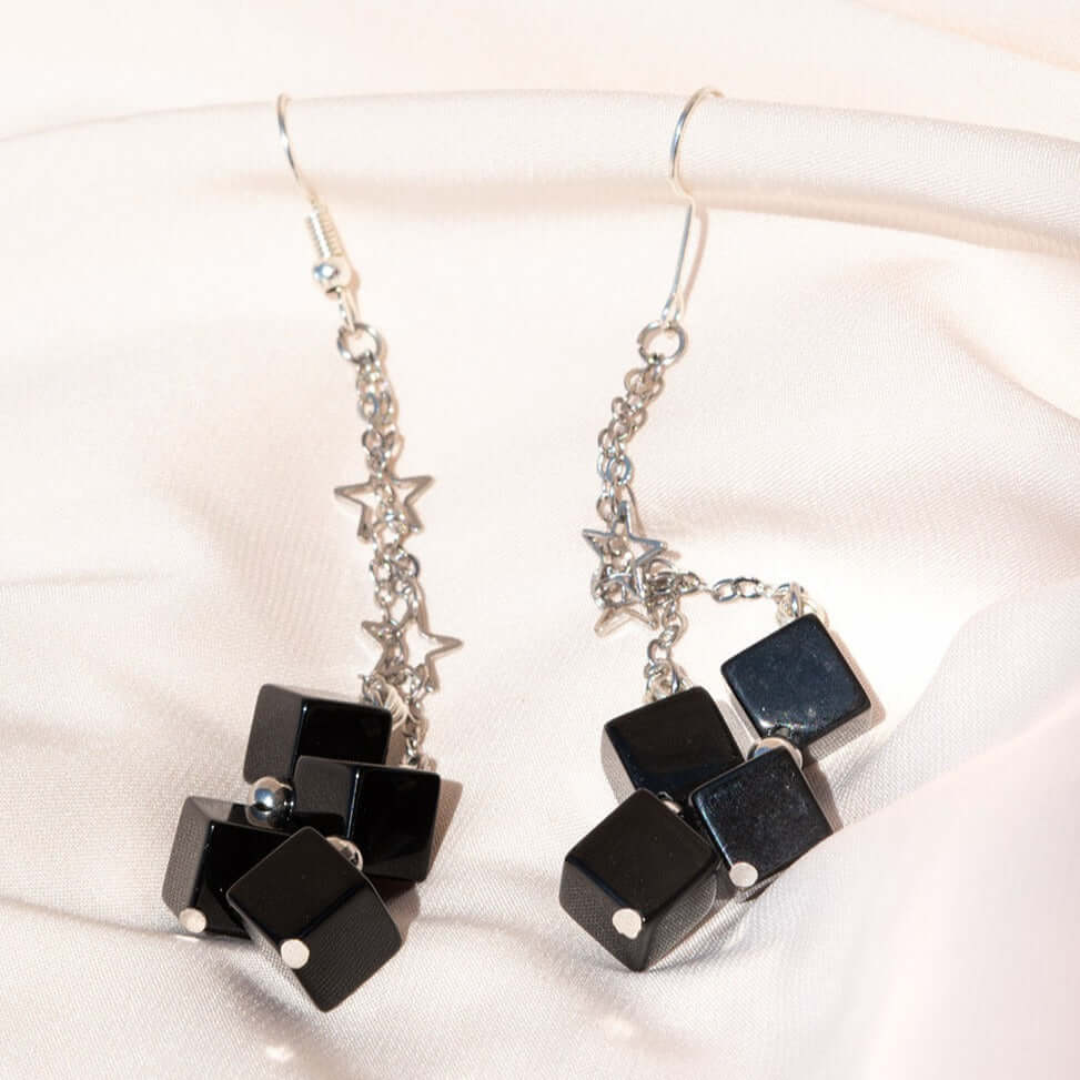 Elevate Your Elegance with Squared Black Agate earrings