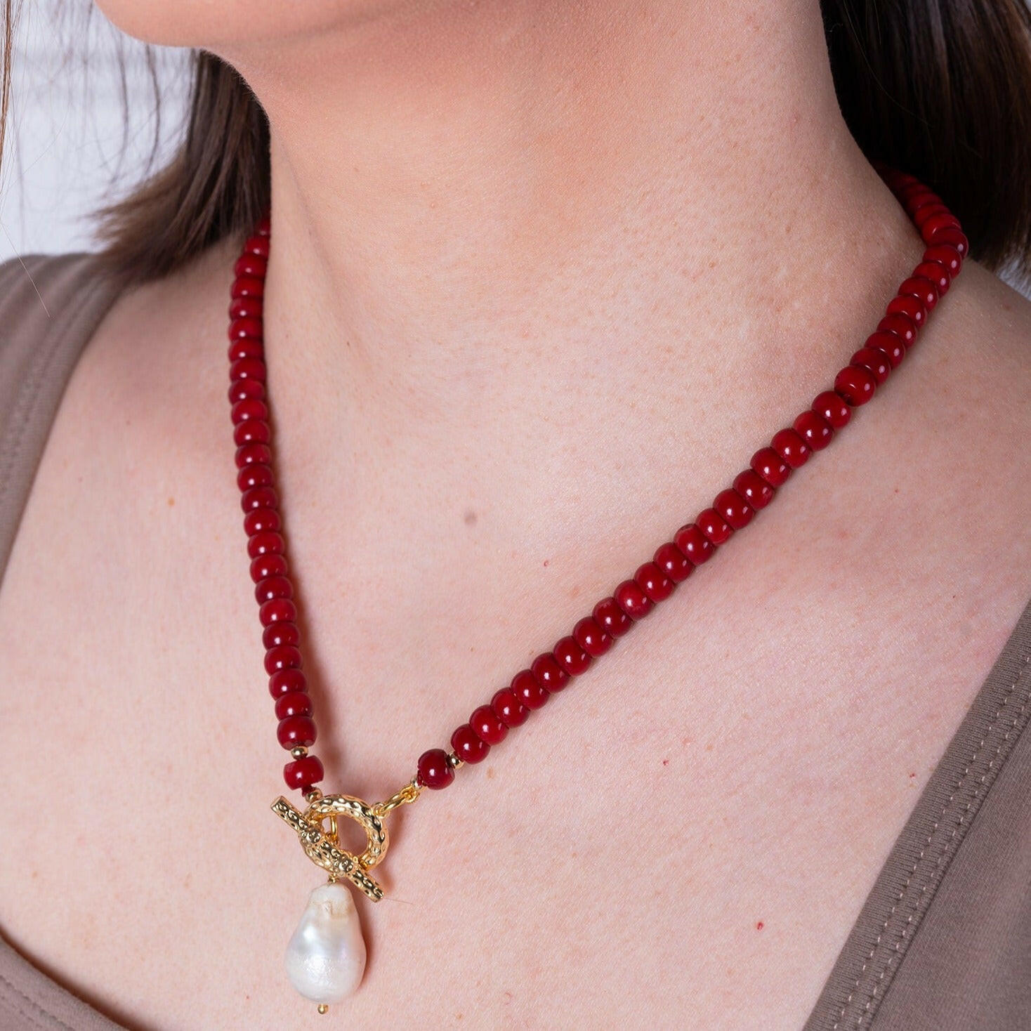 With Love – Red Coral Doughnut Beads Necklace