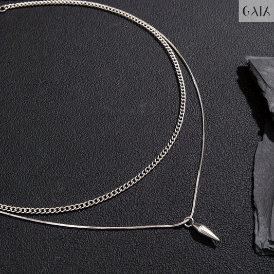 Men's Stainless Steel Double Layer Necklace Necklace with sleek conical pendant for a modern, hip-hop style.