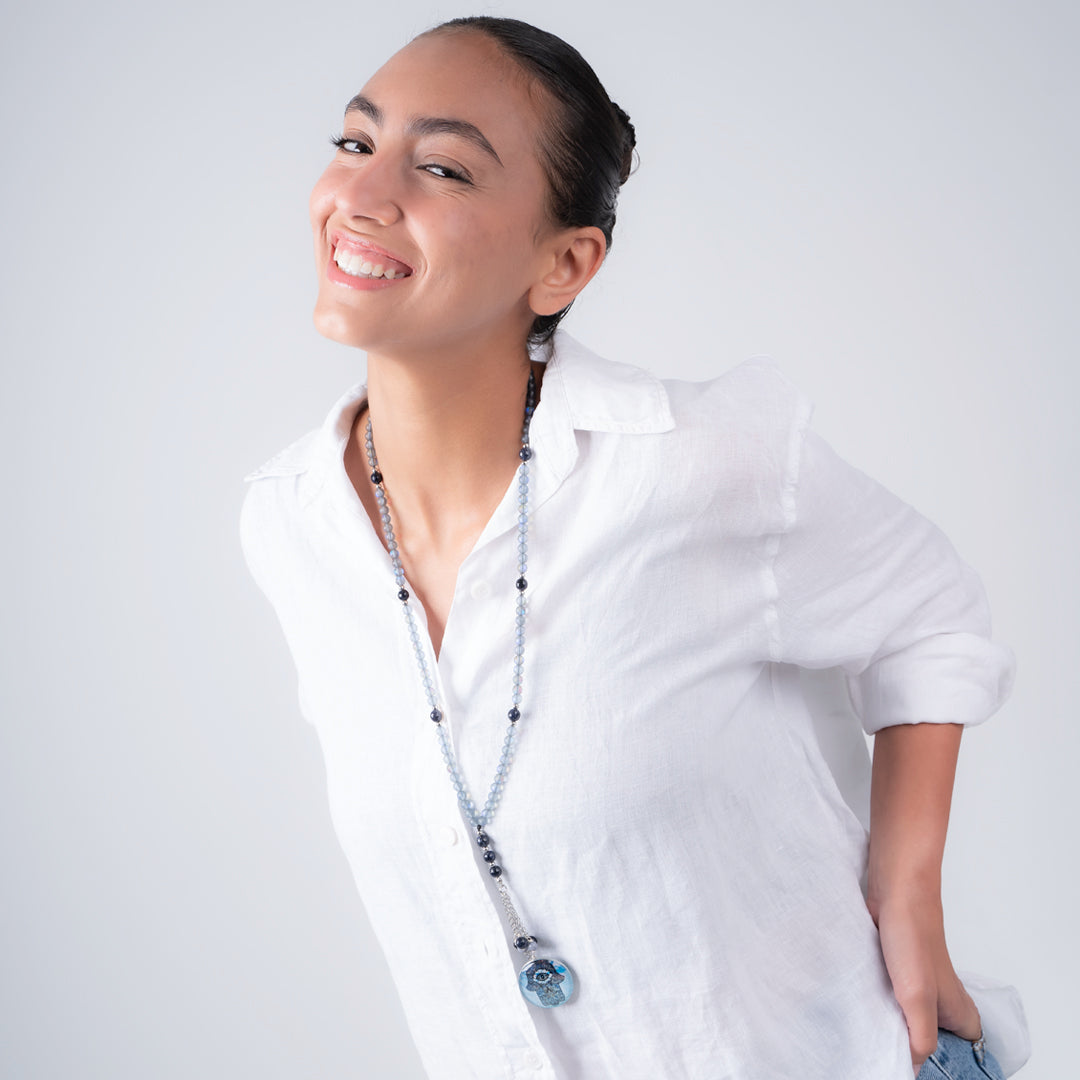 Grey Synthetic Moonstone Sabha Necklace - GAIA Global