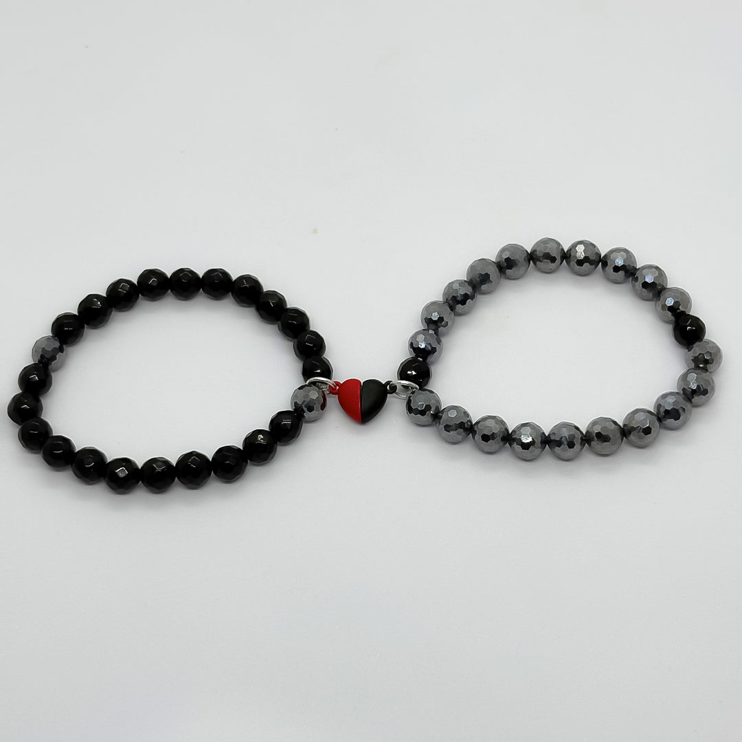 Valentine Silver Black Hematite Couple Bracelet