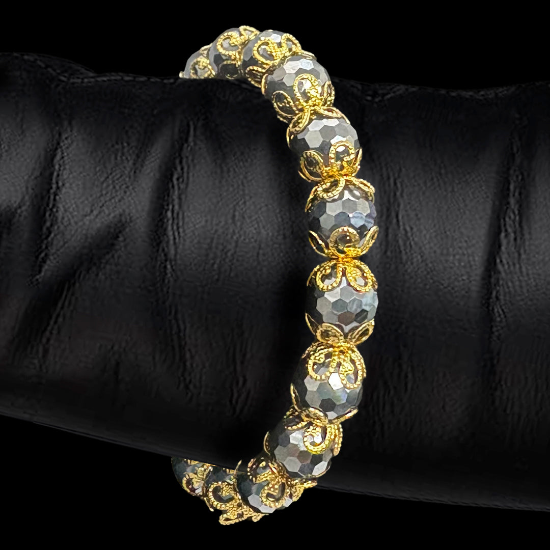 Faced Grey & Gold hematite Bracelet