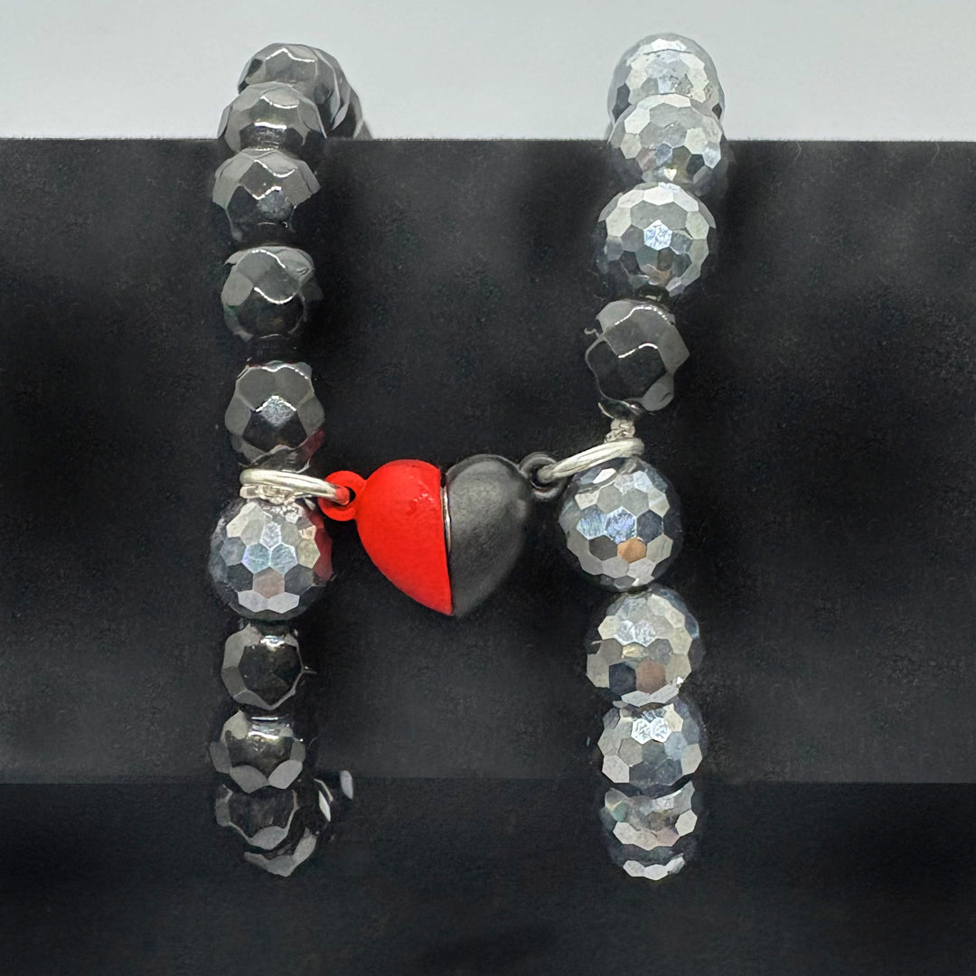 Valentine Silver Black Hematite Couple Bracelet