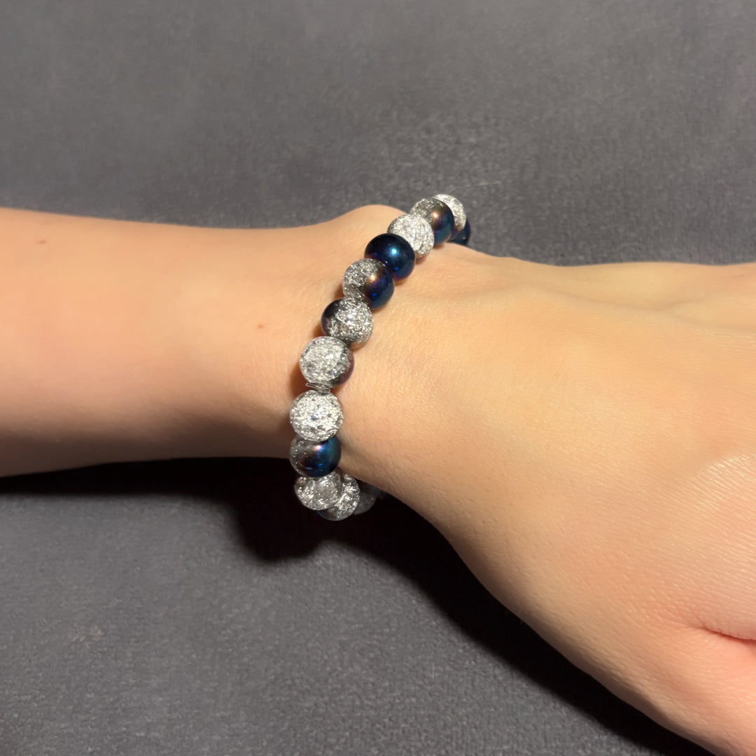 Blue White Snow Cracked Quartz Crystal Bracelet - GAIA