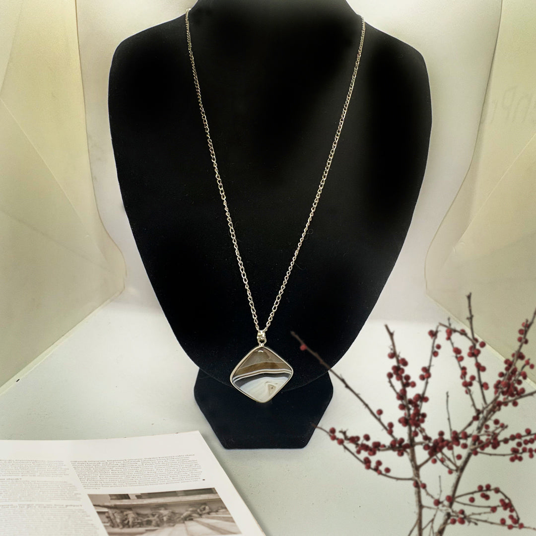 Exquisite Brown Jade Necklace with White Gold Chain - GAIA