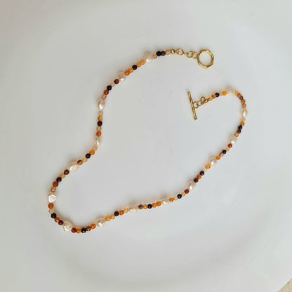 Hessonite Garnet & Pearl Necklace