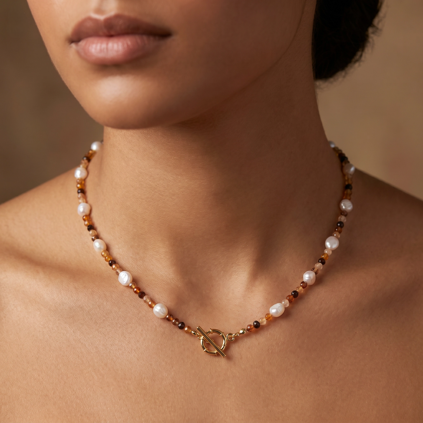 Hessonite Garnet & Pearl Necklace