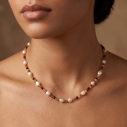 Hessonite Garnet & Pearl Necklace