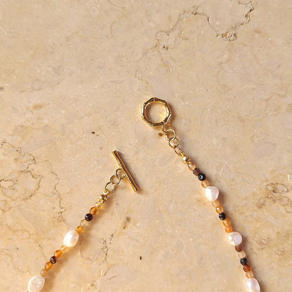 Hessonite Garnet & Pearl Necklace