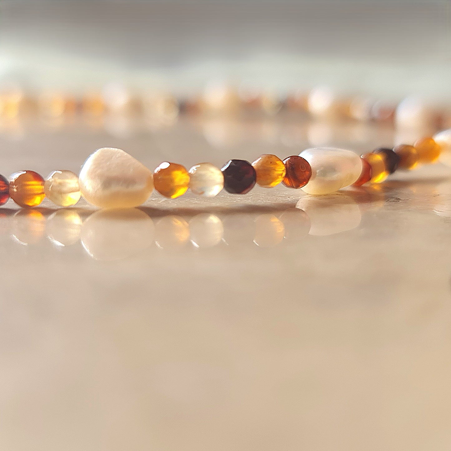 Hessonite Garnet & Pearl Necklace