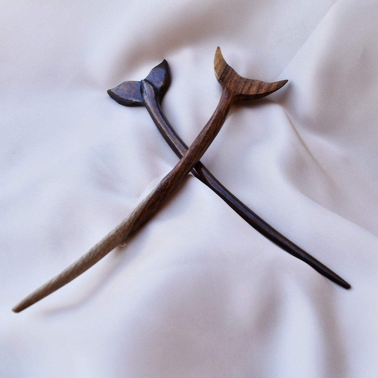 Hand carved wooden hair sticks