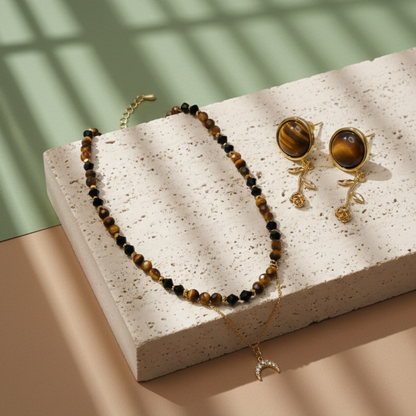 7A TIGER EYE Set (Necklace + Earrings)