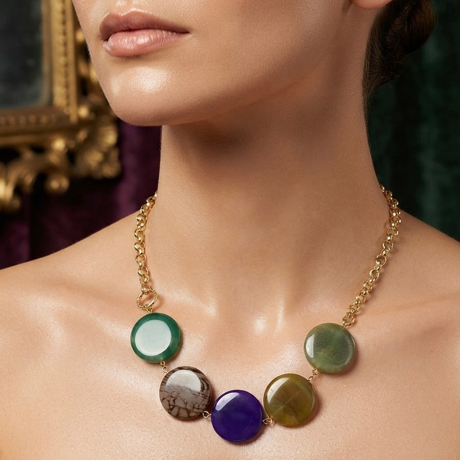 Mosaic Earth Disc Necklace